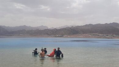 70 متطوعًا و20 غواصًا ينظفون شواطئ وقاع "اللاجونا" في مدينة دهب بجنوب سيناء