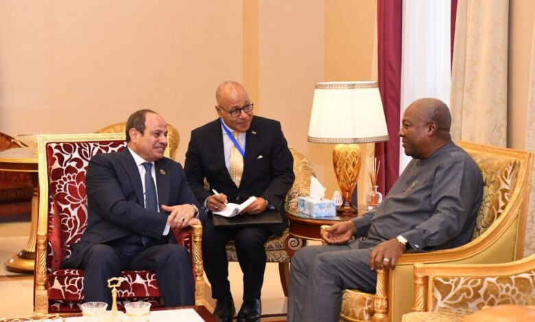 السيسي يبحث مع رئيس غانا تعزيز التعاون الثنائي ودعم التجارة البينية الأفريقية 1 السيسي يبحث مع رئيس غانا تعزيز التعاون الثنائي ودعم التجارة البينية الأفريقية