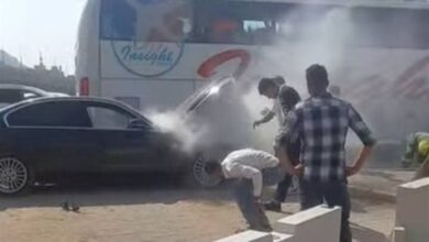 حريق يلتهم سيارة الإعلامي أحمد شوبير بطريق صلاح سالم