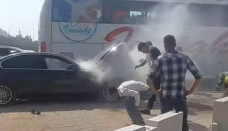 حريق يلتهم سيارة الإعلامي أحمد شوبير بطريق صلاح سالم